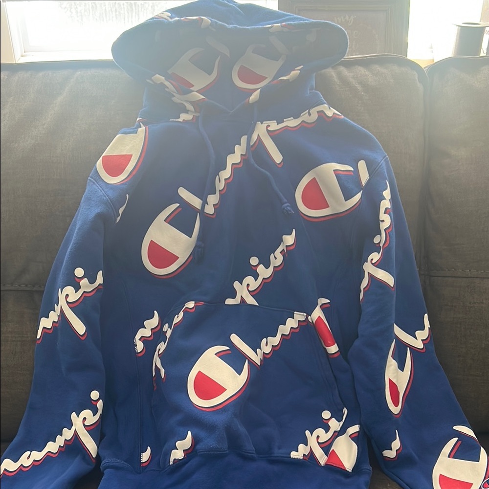 Champion Royal Blue Hoodie with Logo Pattern